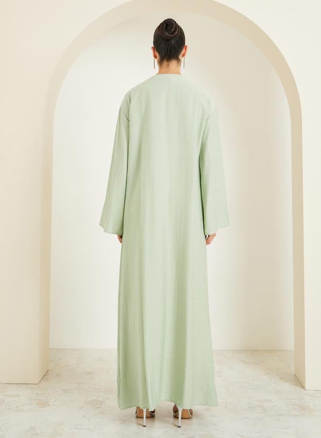 Styli Women Green Embellished Striped Abaya - Image 4